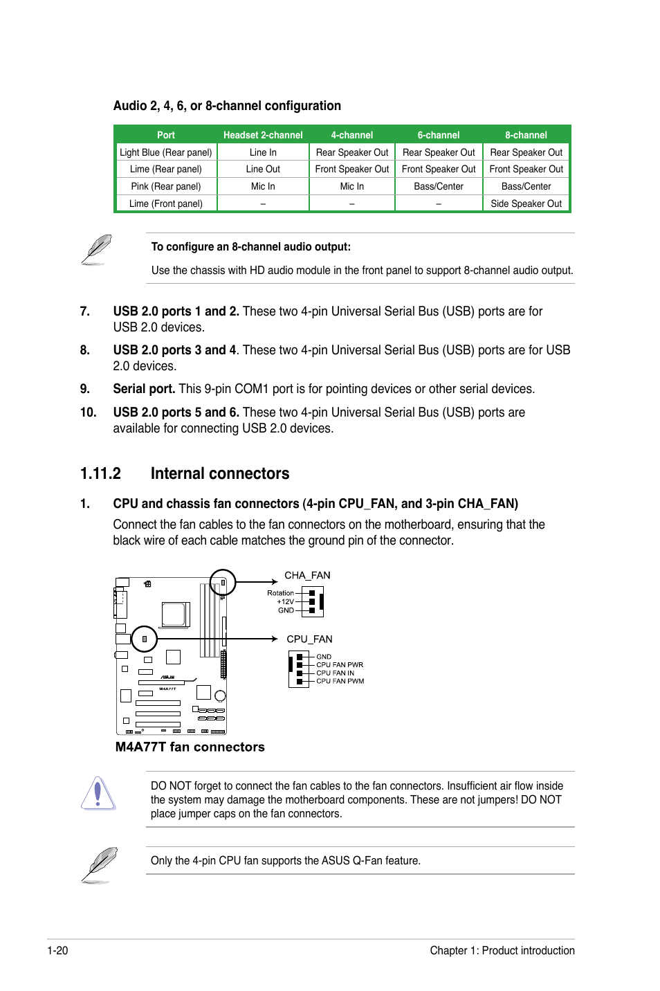 2 internal connectors, 2 internal connectors -20 | Asus M4A77T User Manual | Page 30 / 60