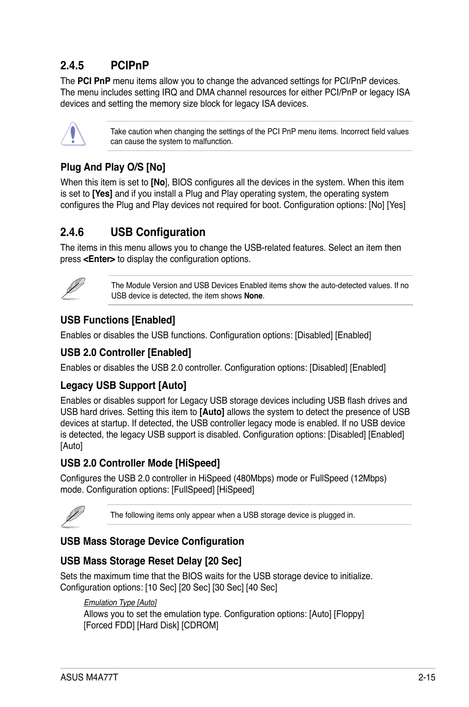 5 pcipnp, 6 usb configuration, Pcipnp -15 | Usb configuration -15 | Asus M4A77T User Manual | Page 53 / 60