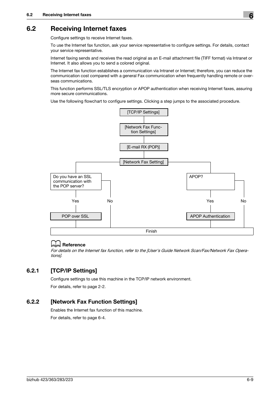 2 receiving internet faxes, 1 [tcp/ip settings, 2 [network fax function settings | Receiving internet faxes -9, Tcp/ip settings] -9, Network fax function settings] -9 | Konica Minolta BIZHUB 223 User Manual | Page 102 / 371