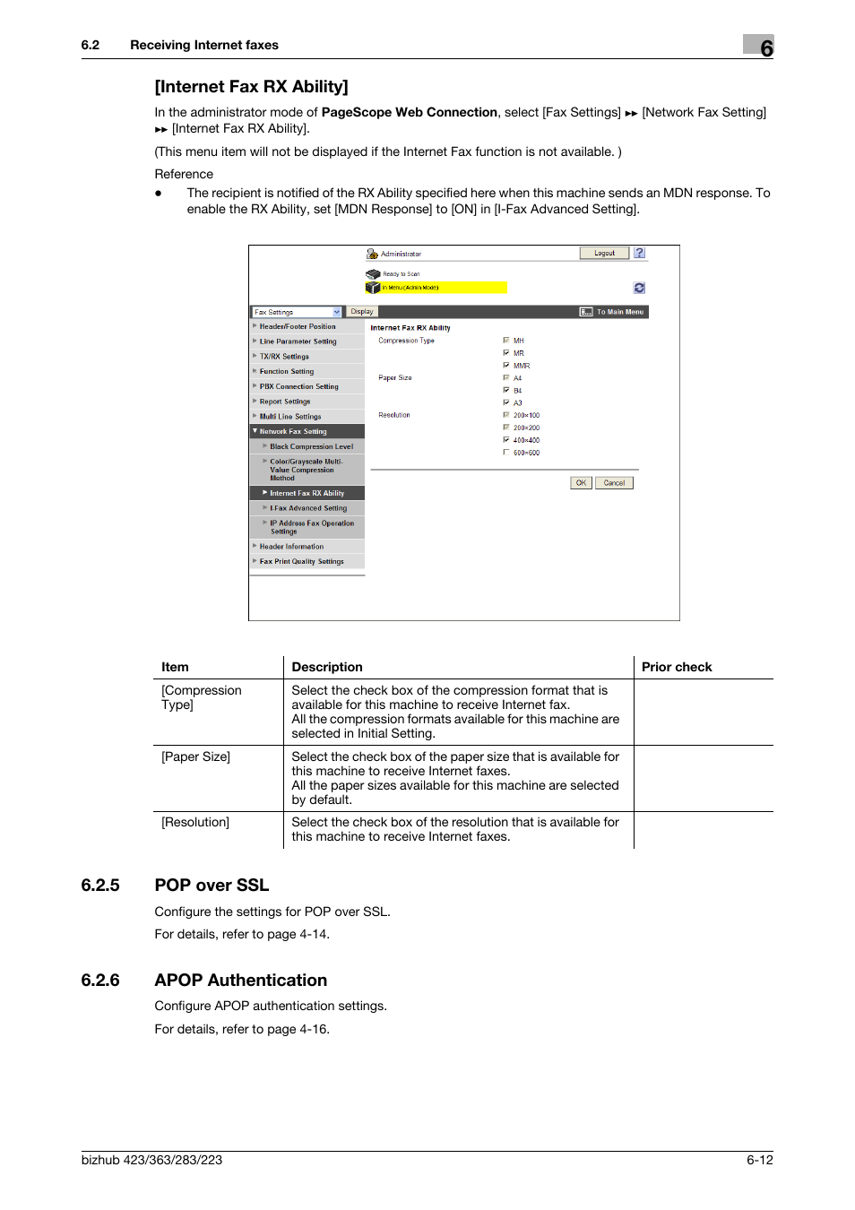 Internet fax rx ability, 5 pop over ssl, 6 apop authentication | Internet fax rx ability] -12, Pop over ssl -12, Apop authentication -12, Pop over ssl, Apop authentication | Konica Minolta BIZHUB 223 User Manual | Page 105 / 371