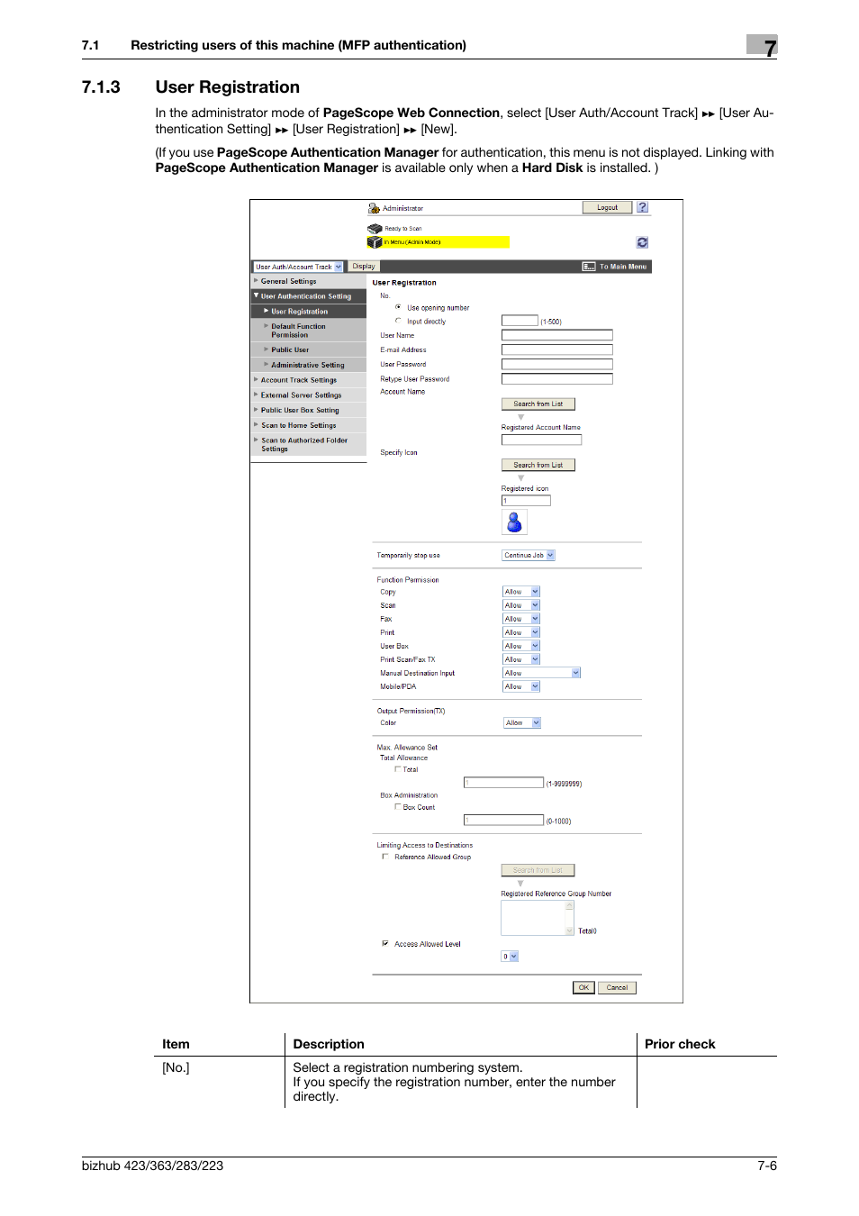 3 user registration, User registration -6, User registration | Konica Minolta BIZHUB 223 User Manual | Page 117 / 371