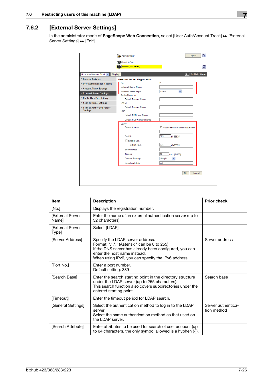 2 [external server settings, External server settings] -26, External server settings | Konica Minolta BIZHUB 223 User Manual | Page 137 / 371