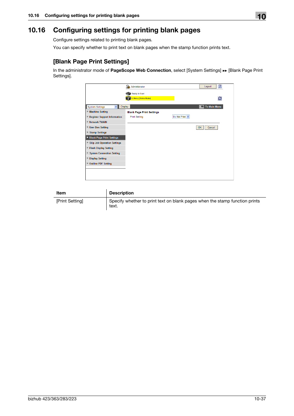 16 configuring settings for printing blank pages | Konica Minolta BIZHUB 223 User Manual | Page 231 / 371