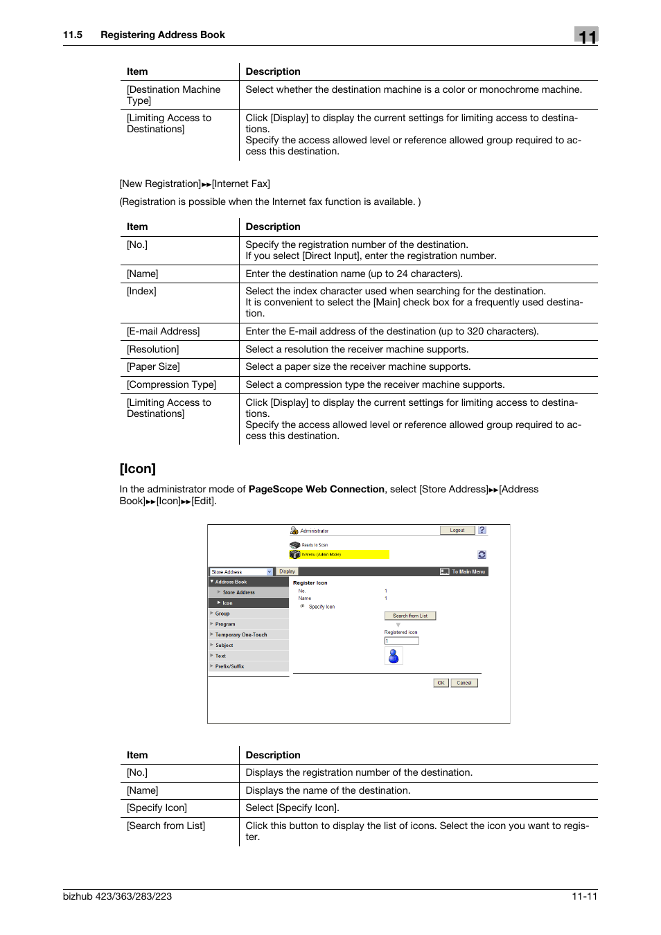 Icon, Icon] -11 | Konica Minolta BIZHUB 223 User Manual | Page 244 / 371