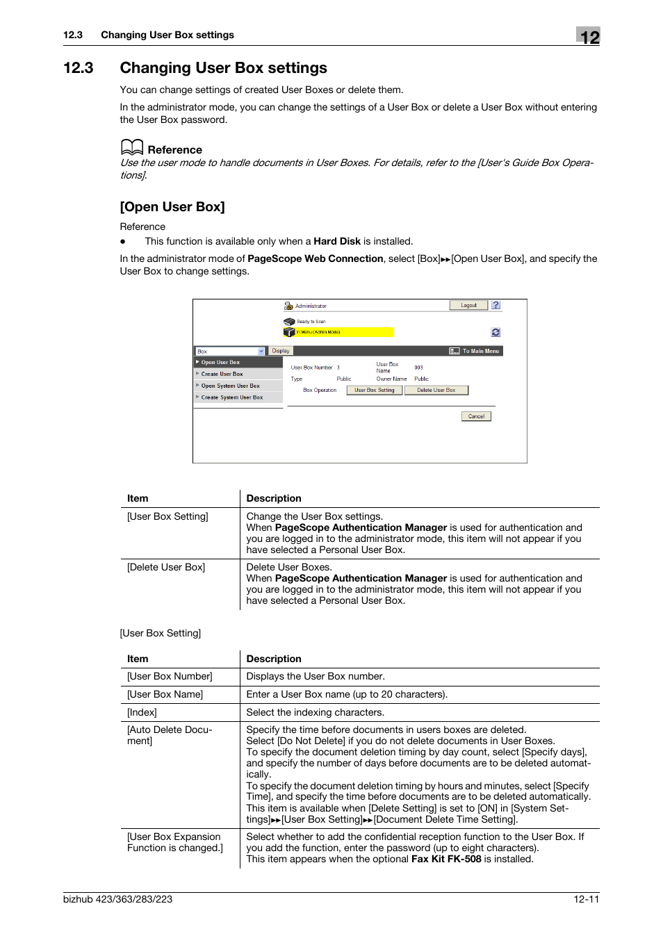 3 changing user box settings, Open user box, Changing user box settings -11 [open user box] -11 | Konica Minolta BIZHUB 223 User Manual | Page 281 / 371