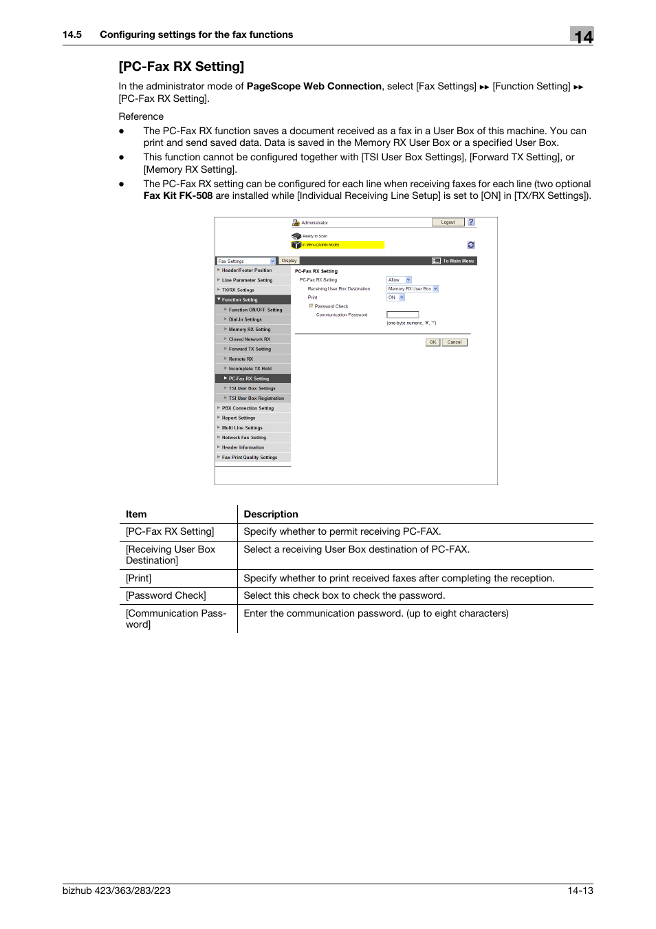 Pc-fax rx setting, Pc-fax rx setting] -13 | Konica Minolta BIZHUB 223 User Manual | Page 312 / 371