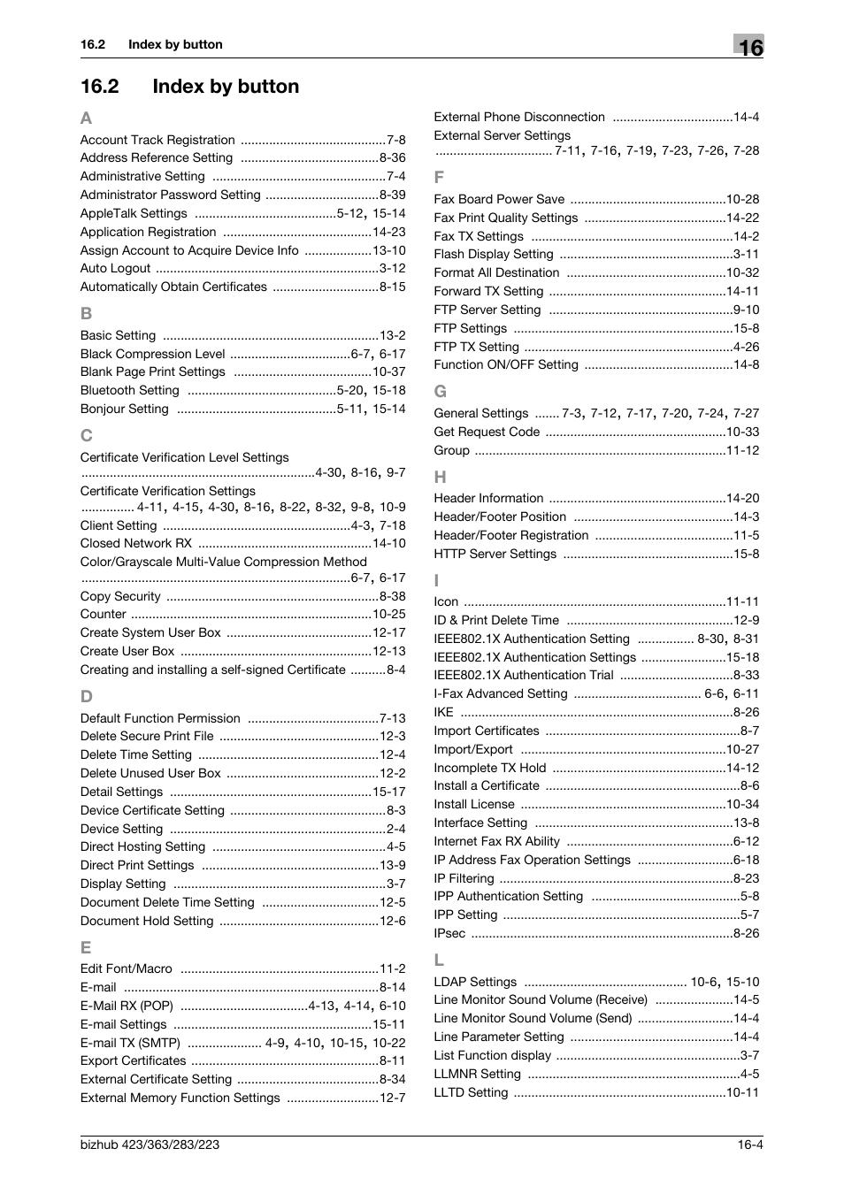 2 index by button, Index by button -4 | Konica Minolta BIZHUB 223 User Manual | Page 369 / 371