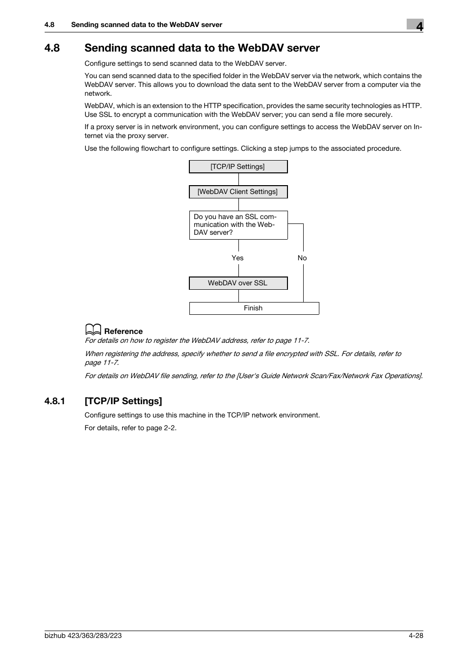 8 sending scanned data to the webdav server, 1 [tcp/ip settings, Sending scanned data to the webdav server -28 | Tcp/ip settings] -28 | Konica Minolta BIZHUB 223 User Manual | Page 65 / 371