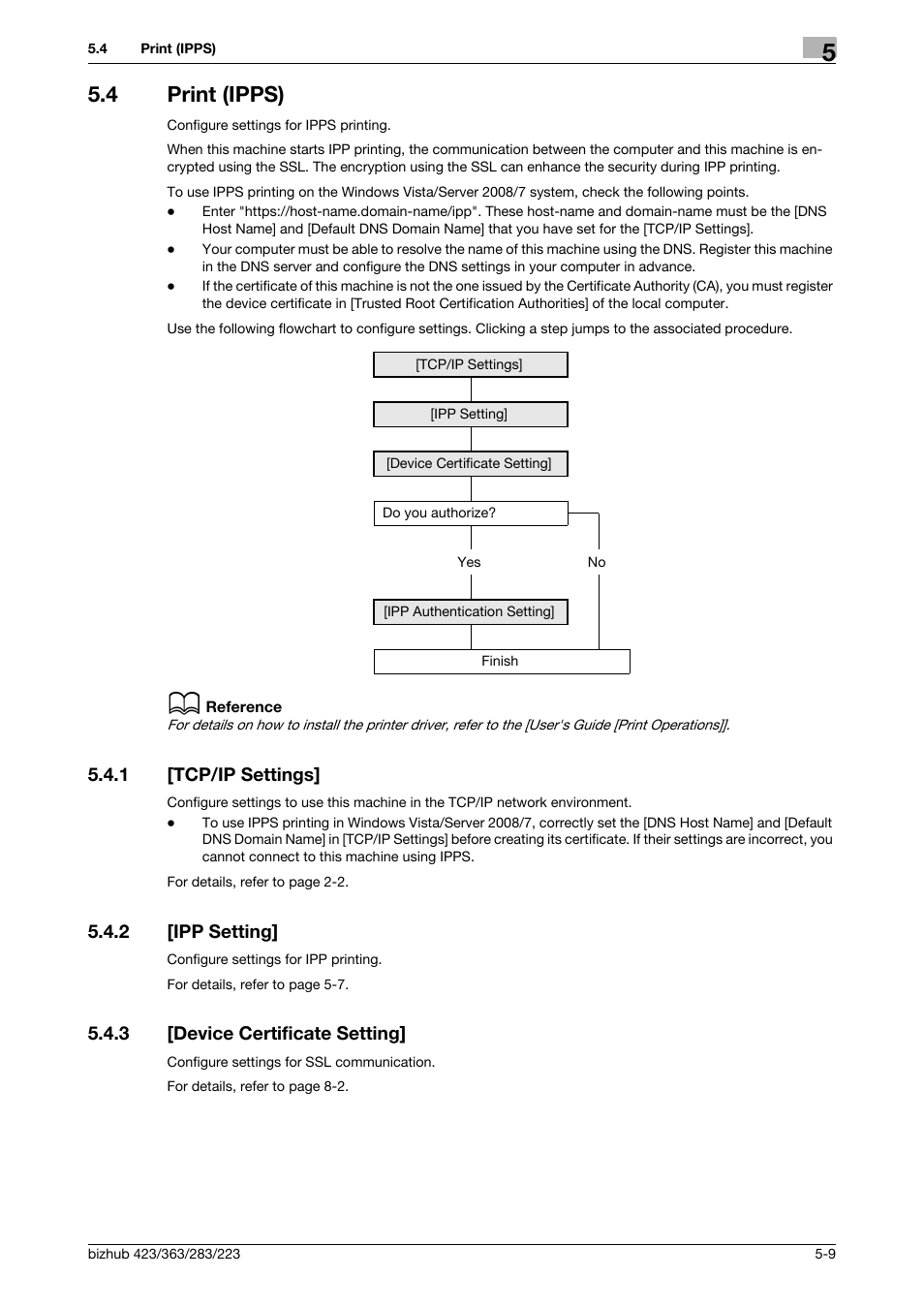 4 print (ipps), 1 [tcp/ip settings, 2 [ipp setting | 3 [device certificate setting, Print (ipps) -9, Tcp/ip settings] -9, Ipp setting] -9, Device certificate setting] -9 | Konica Minolta BIZHUB 223 User Manual | Page 81 / 371