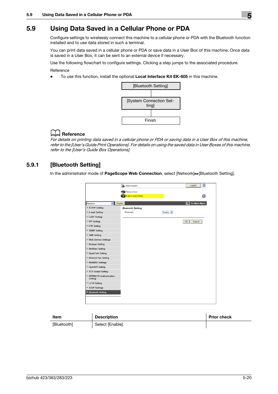 9 using data saved in a cellular phone or pda, 1 [bluetooth setting, Using data saved in a cellular phone or pda -20 | Bluetooth setting] -20 | Konica Minolta BIZHUB 223 User Manual | Page 92 / 371