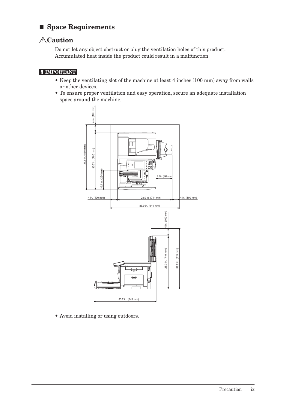 Space requirements  caution | Konica Minolta bizhub 25 User Manual | Page 10 / 122