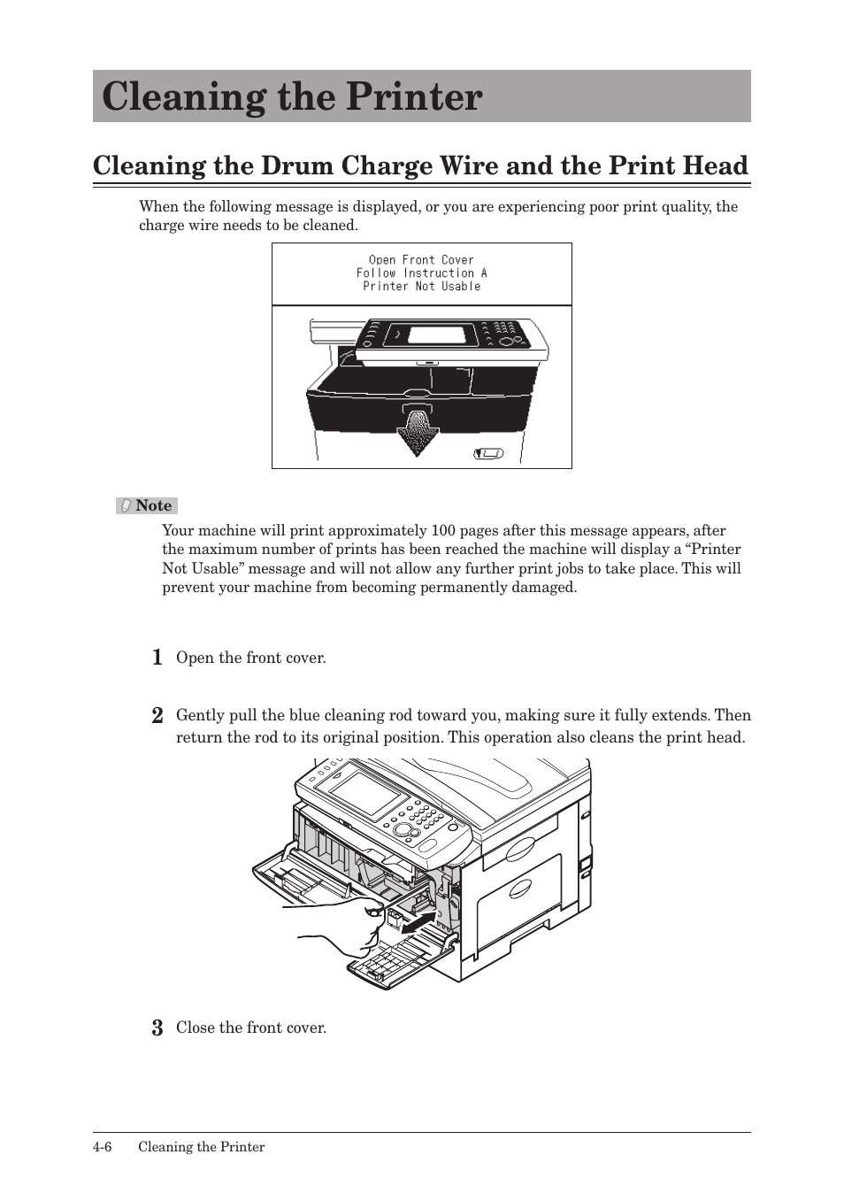 Cleaning the printer, Cleaning the drum charge wire and the print head, Cleaning the printer -6 | Konica Minolta bizhub 25 User Manual | Page 103 / 122