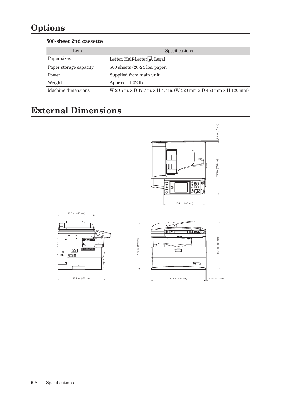 Options, External dimensions, Options -8 external dimensions -8 | Sheet 2nd cassette | Konica Minolta bizhub 25 User Manual | Page 121 / 122