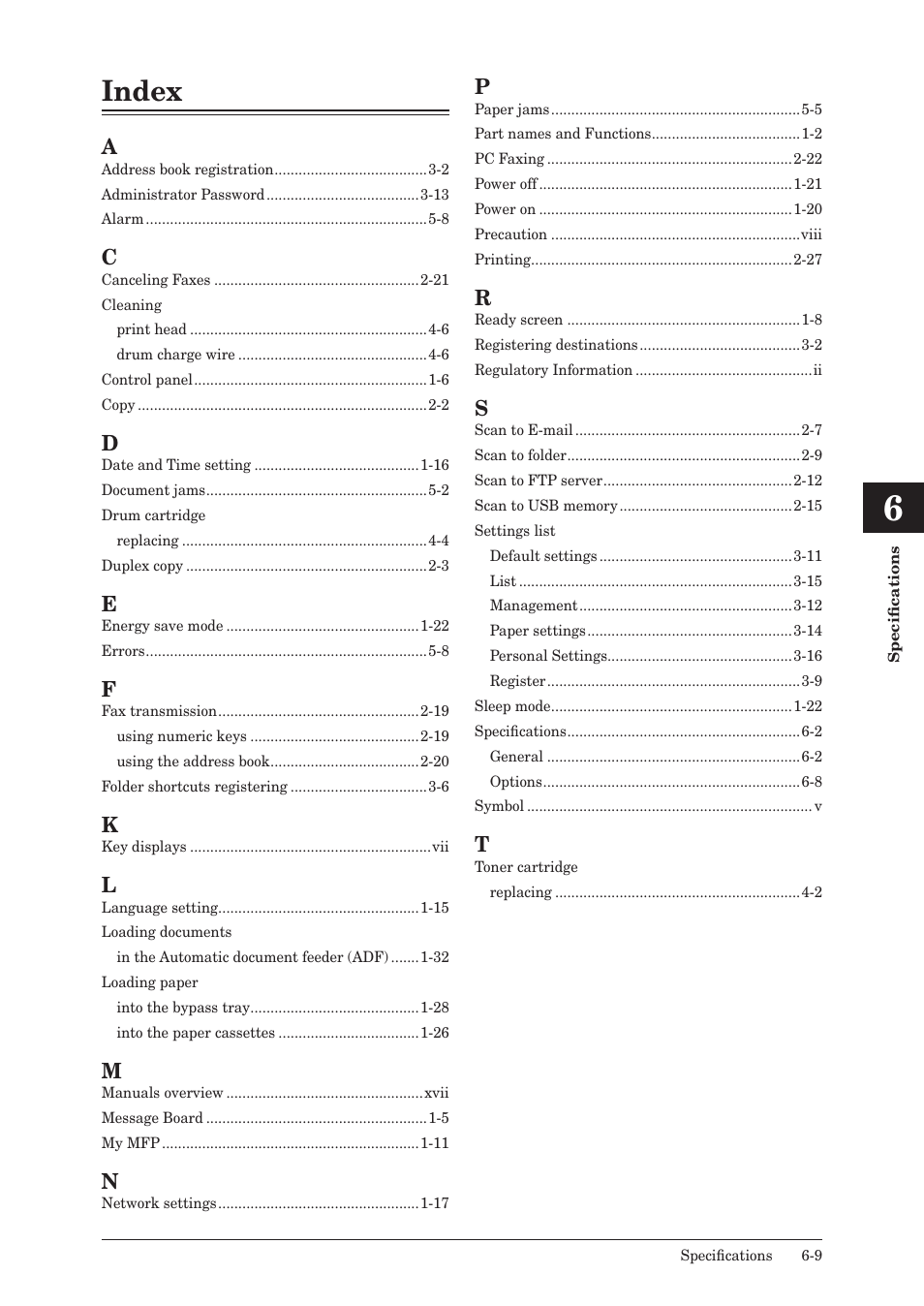 Index, Index -9 | Konica Minolta bizhub 25 User Manual | Page 122 / 122