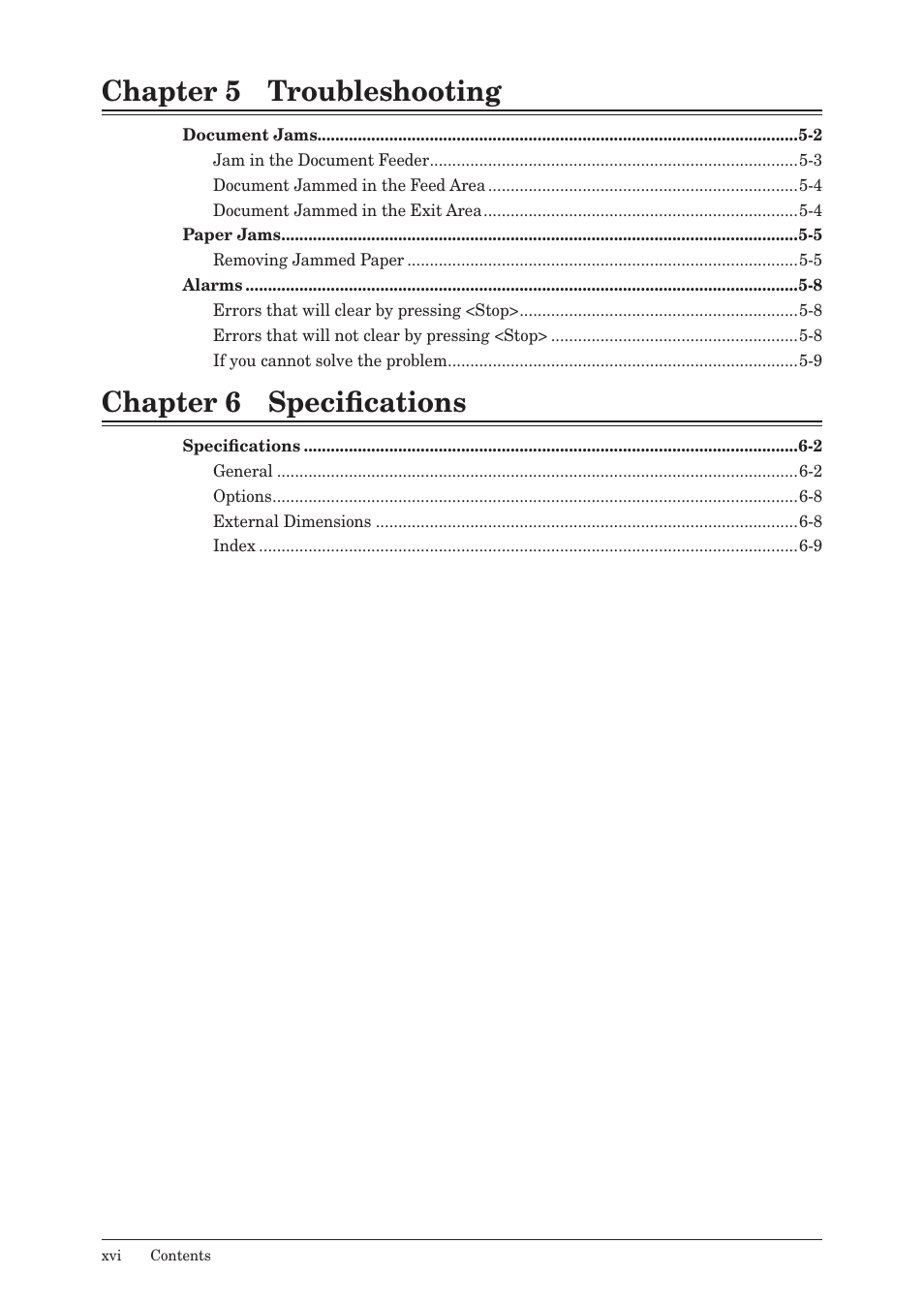 Chapter 5 troubleshooting, Chapter 6 specifications | Konica Minolta bizhub 25 User Manual | Page 17 / 122