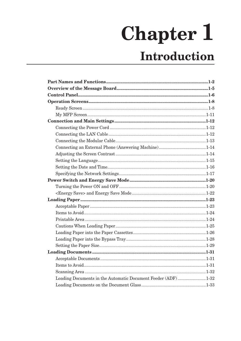 Chapter 1 introduction, Chapter 2, Chapter 3 | Chapter 4, Chapter 5, Chapter 6, Chapter, Introduction | Konica Minolta bizhub 25 User Manual | Page 20 / 122