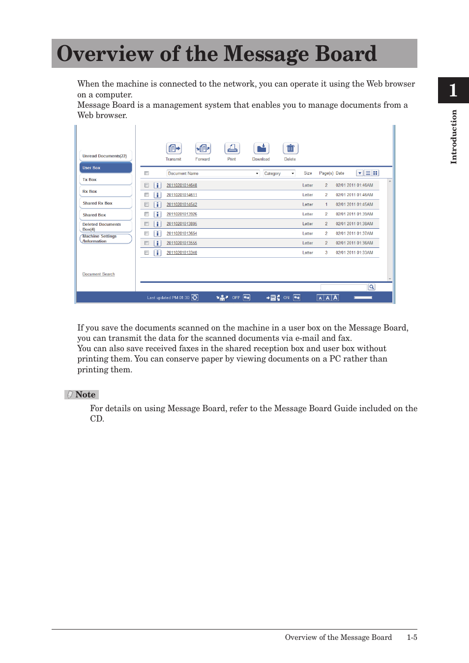 Overview of the message board, Overview of the message board -5 | Konica Minolta bizhub 25 User Manual | Page 24 / 122
