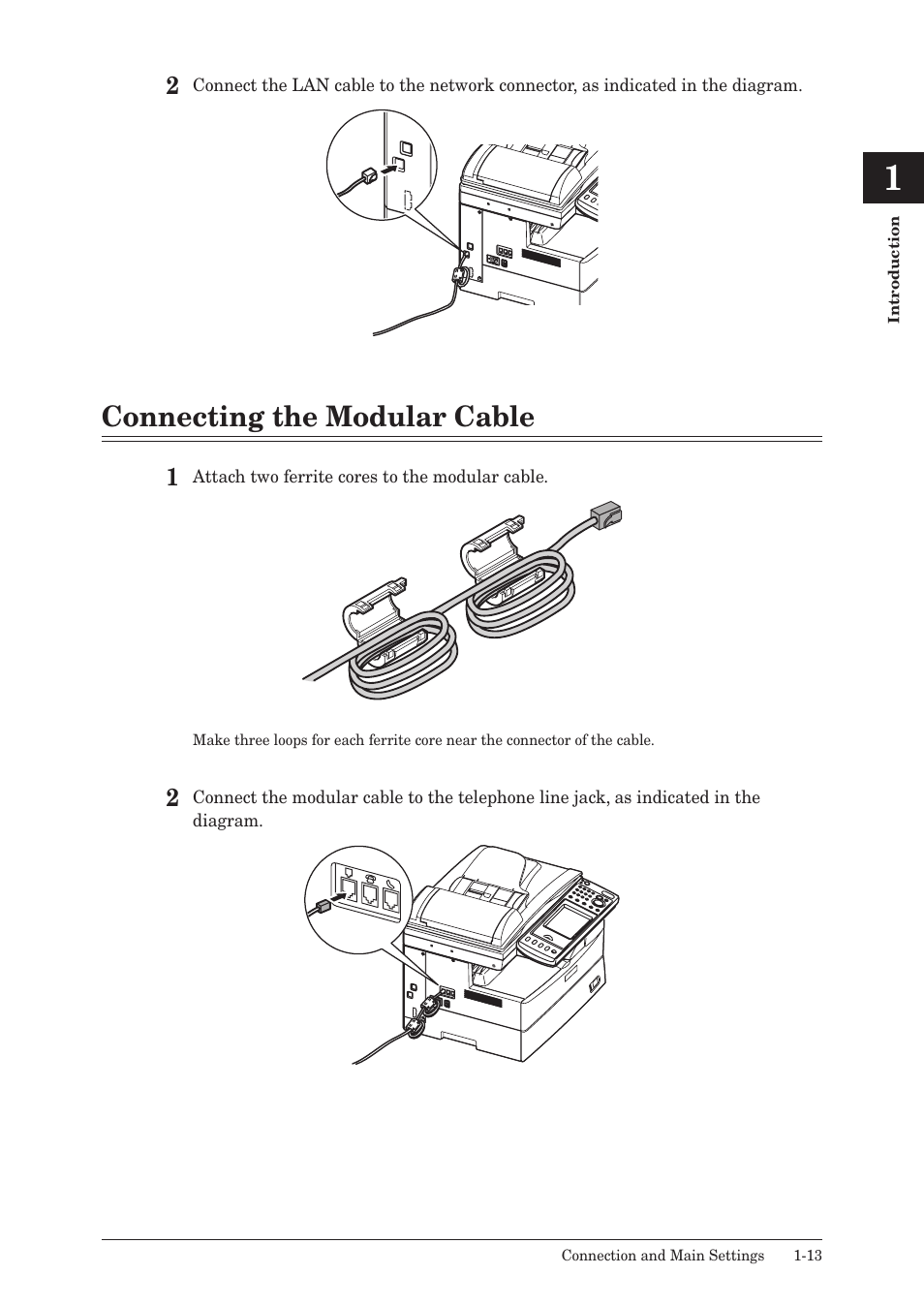 Connecting the modular cable, Connecting the modular cable -13 | Konica Minolta bizhub 25 User Manual | Page 32 / 122