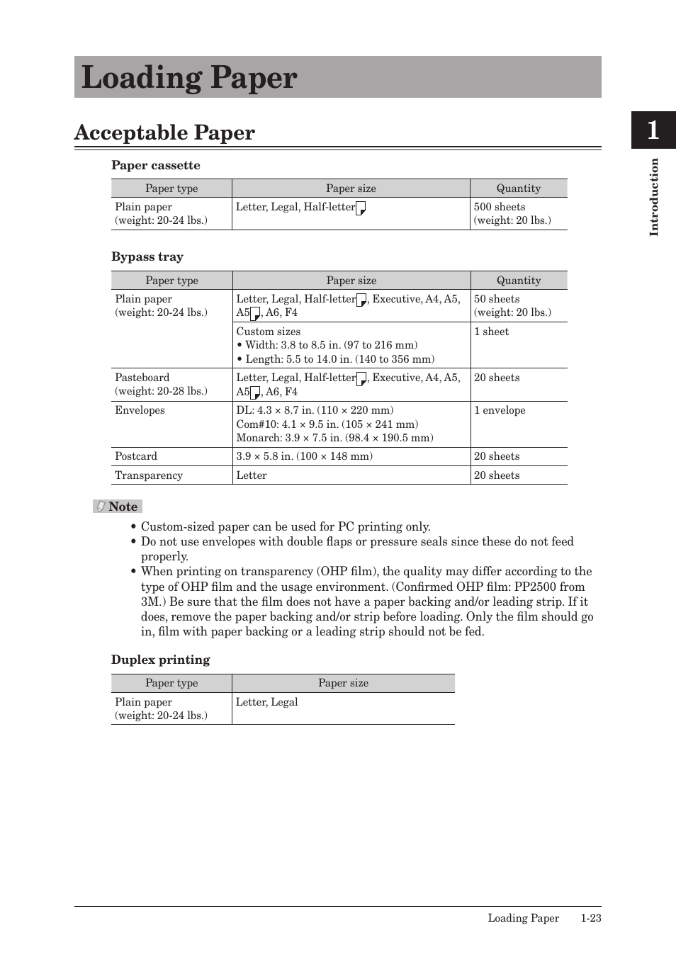 Loading paper, Acceptable paper, Loading paper -23 | Acceptable paper -23 | Konica Minolta bizhub 25 User Manual | Page 42 / 122