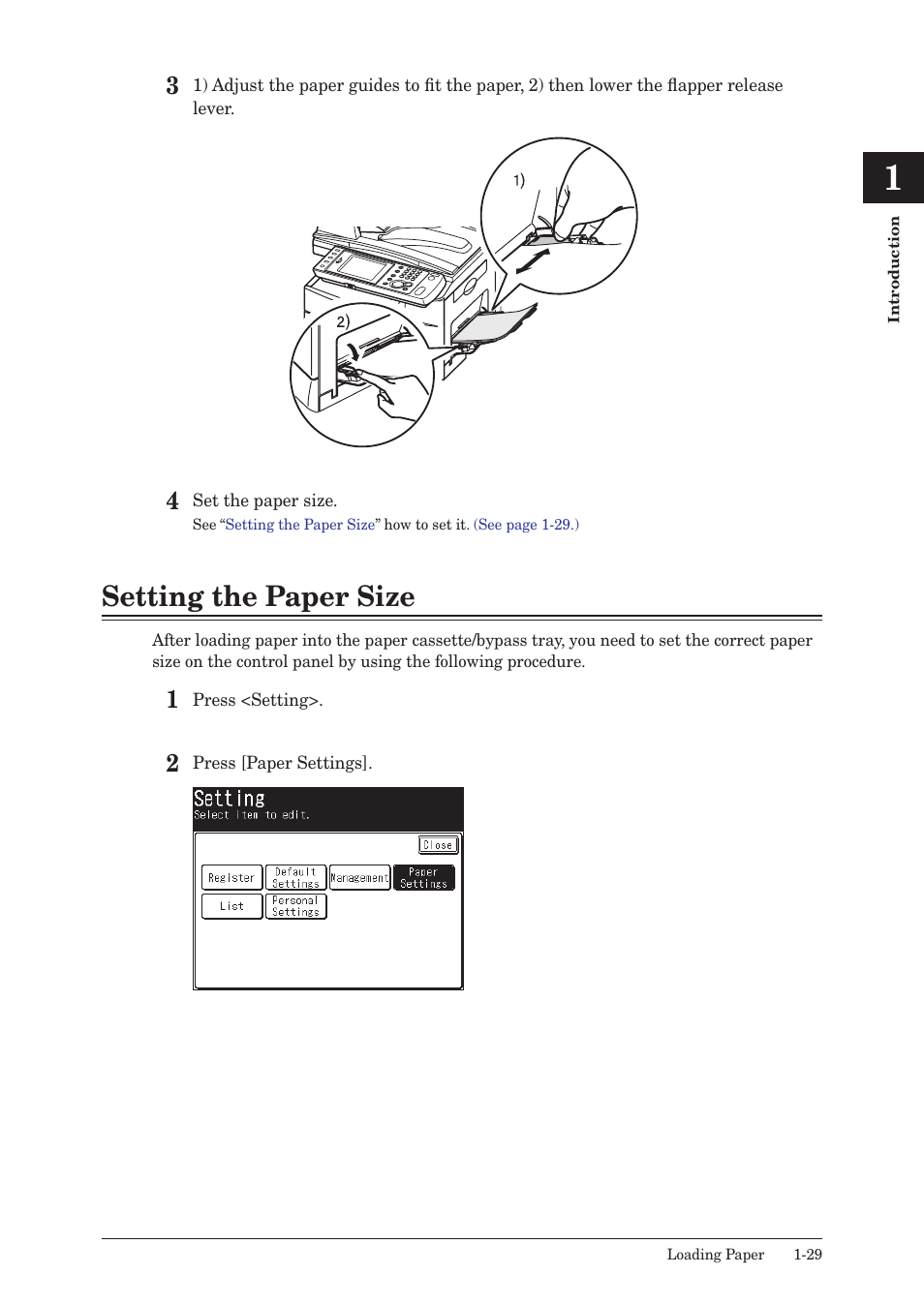 Setting the paper size, Setting the paper size -29 | Konica Minolta bizhub 25 User Manual | Page 48 / 122