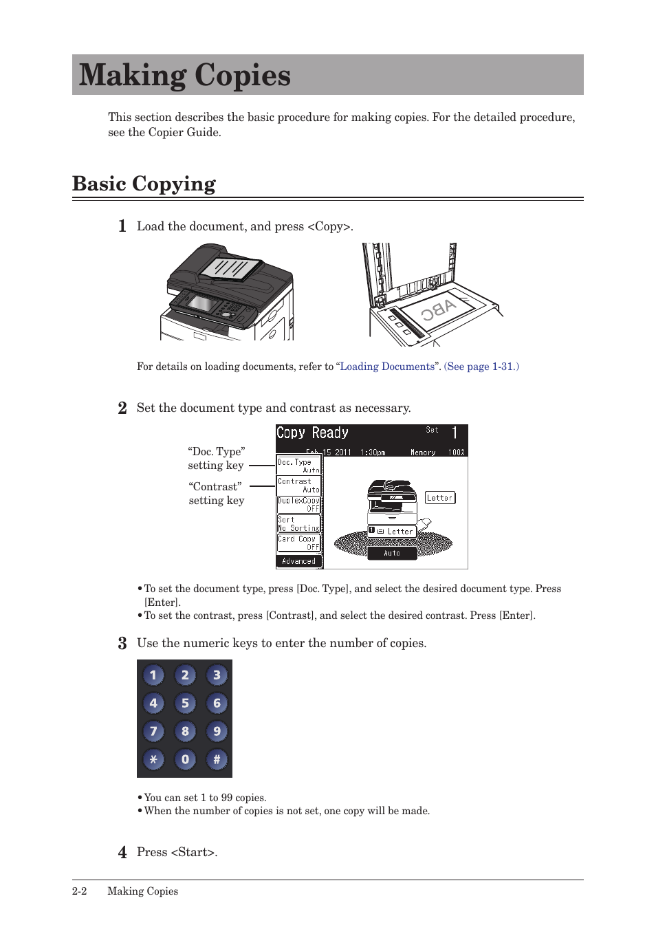 Making copies, Basic copying, Making copies -2 | Basic copying -2 | Konica Minolta bizhub 25 User Manual | Page 55 / 122
