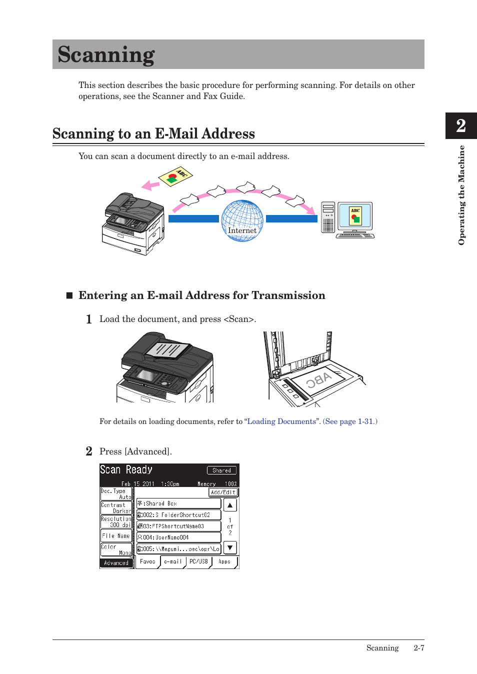 Scanning, Scanning to an e-mail address, Scanning -7 | Scanning to an e-mail address -7 | Konica Minolta bizhub 25 User Manual | Page 60 / 122