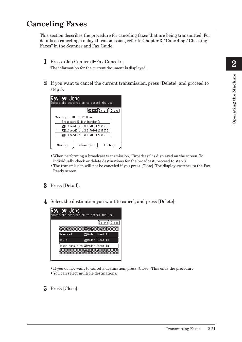 Canceling faxes, Canceling faxes -21 | Konica Minolta bizhub 25 User Manual | Page 74 / 122