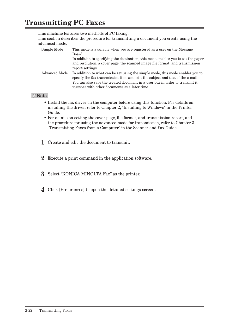 Transmitting pc faxes, Transmitting pc faxes -22 | Konica Minolta bizhub 25 User Manual | Page 75 / 122