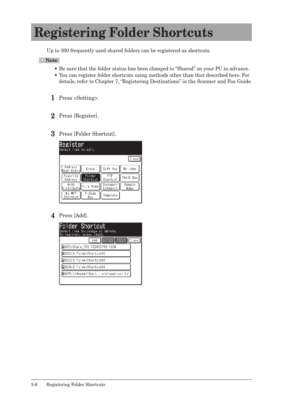 Registering folder shortcuts, Registering folder shortcuts -6 | Konica Minolta bizhub 25 User Manual | Page 87 / 122