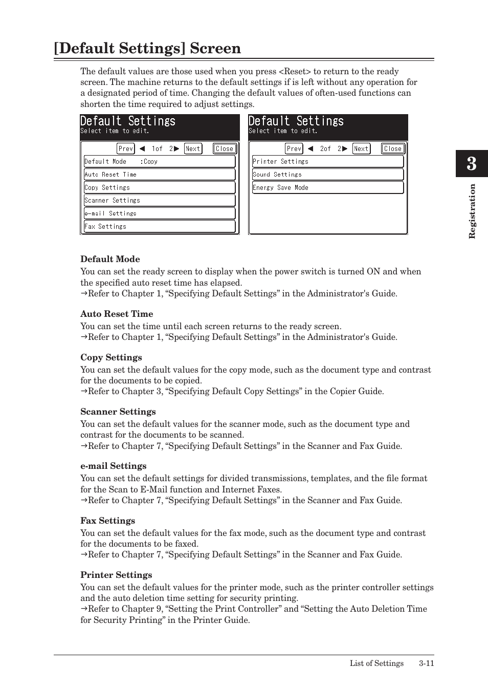 Default settings] screen, Default settings] screen -11 | Konica Minolta bizhub 25 User Manual | Page 92 / 122