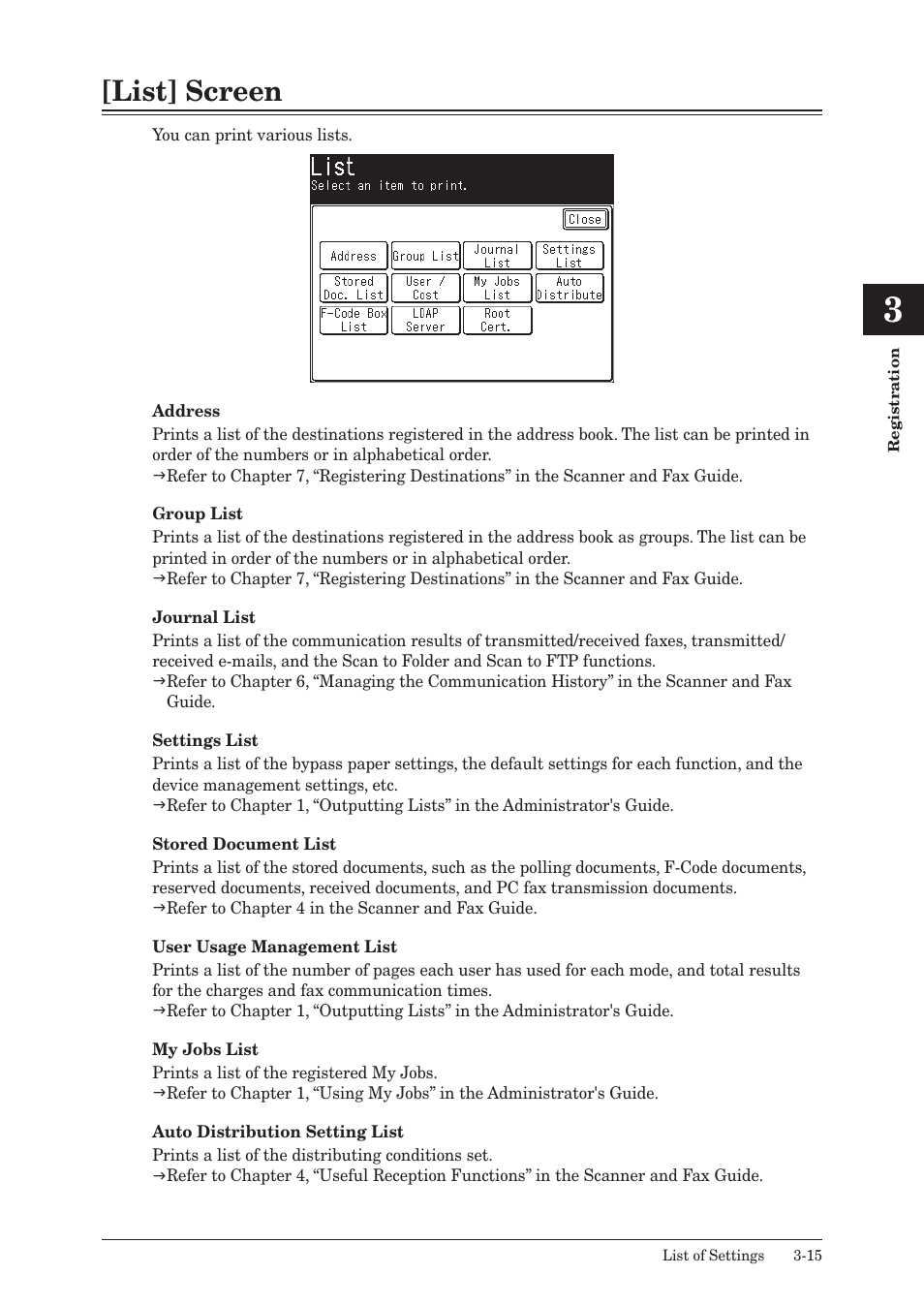 List] screen, List] screen -15 | Konica Minolta bizhub 25 User Manual | Page 96 / 122