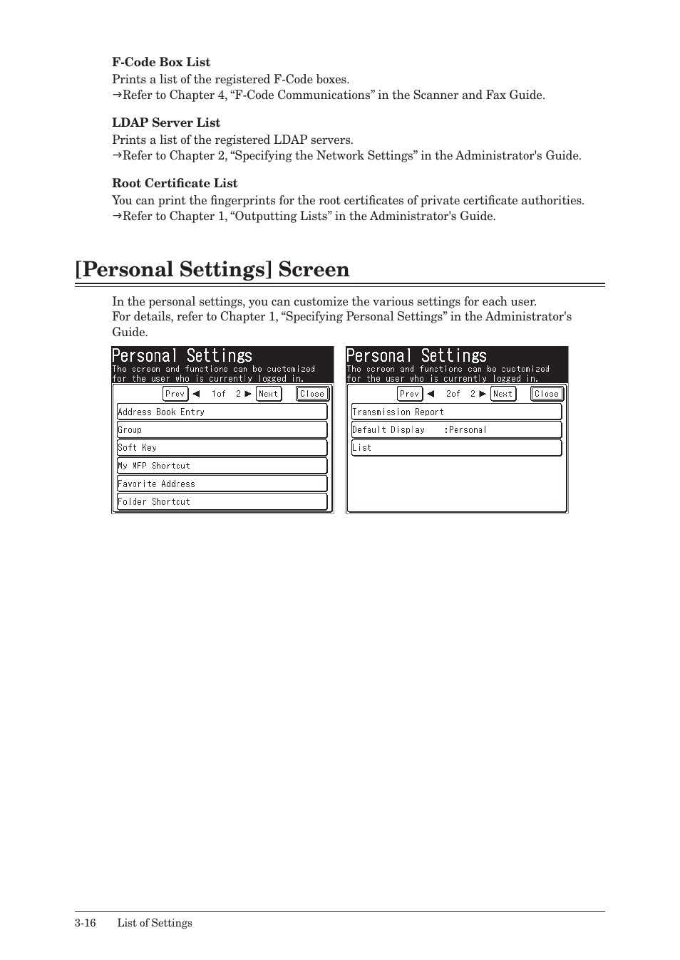 Personal settings] screen, Personal settings] screen -16 | Konica Minolta bizhub 25 User Manual | Page 97 / 122