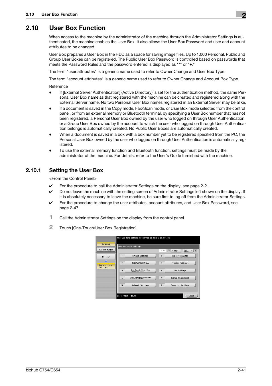 10 user box function, 1 setting the user box, User box function -41 | Setting the user box -41 | Konica Minolta bizhub C754 User Manual | Page 57 / 195