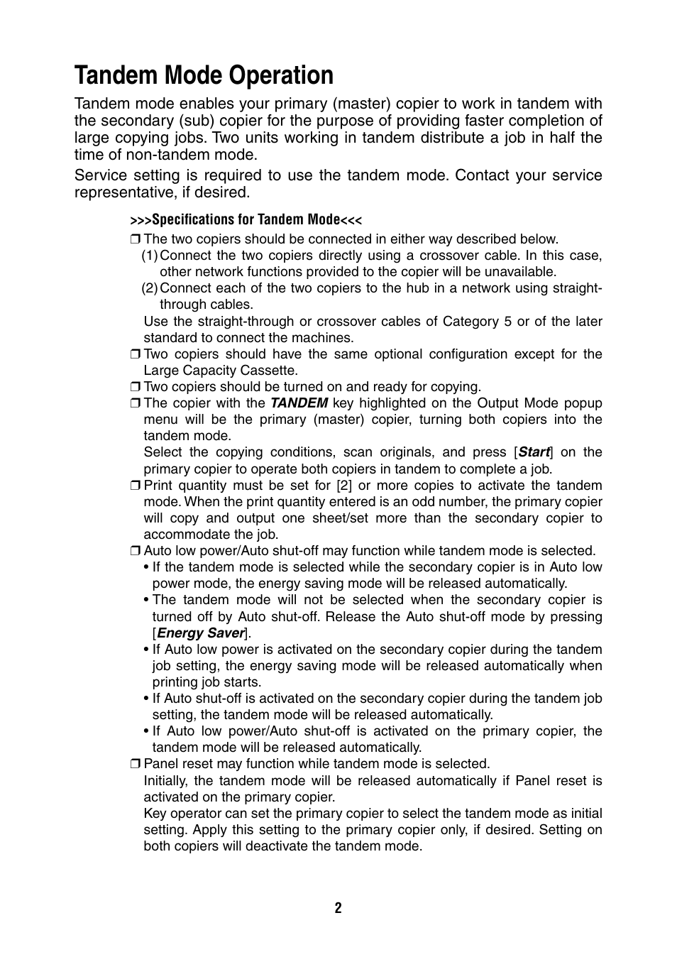 Tandem mode operation | Konica Minolta Di650 User Manual | Page 2 / 8