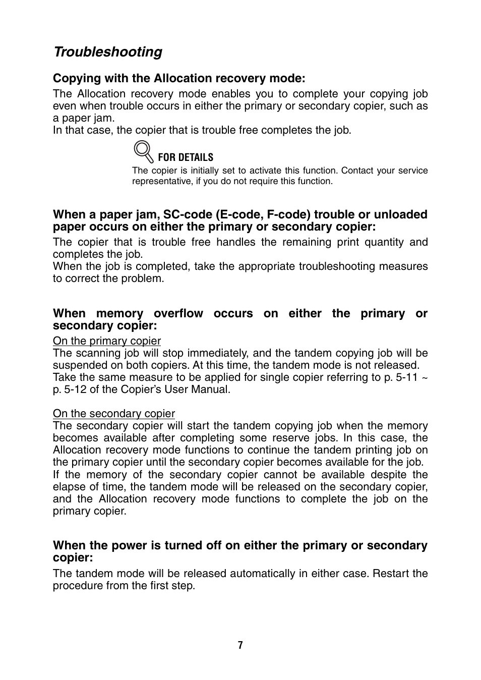 Troubleshooting | Konica Minolta Di650 User Manual | Page 7 / 8