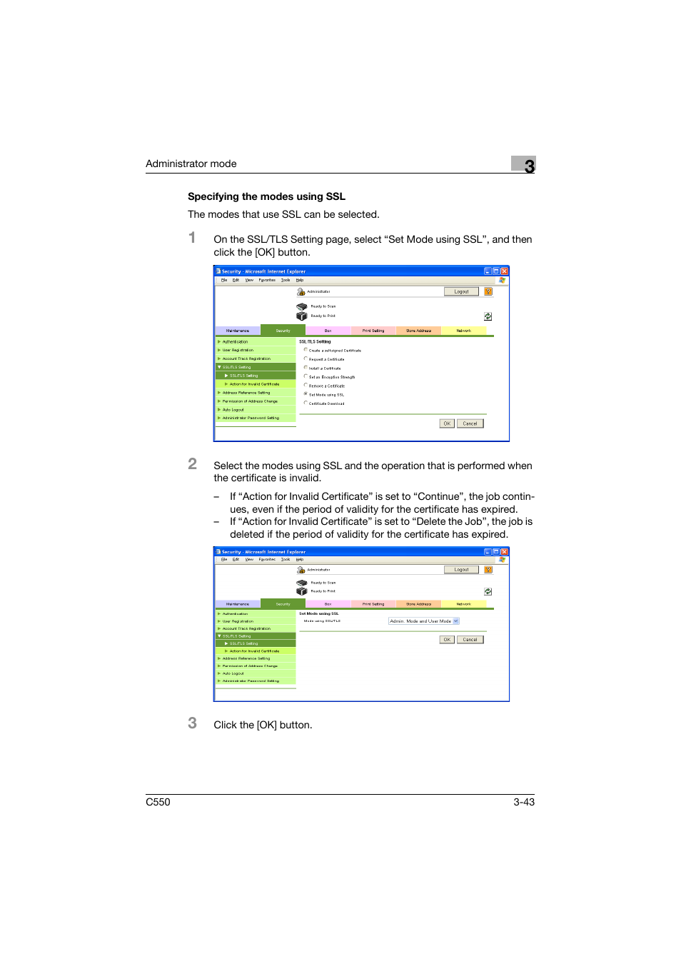 Specifying the modes using ssl, Specifying the modes using ssl -43 | Konica Minolta bizhub C550 User Manual | Page 150 / 243