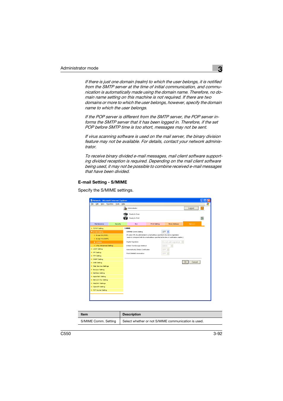 E-mail setting - s/mime, E-mail setting - s/mime -92 | Konica Minolta bizhub C550 User Manual | Page 199 / 243