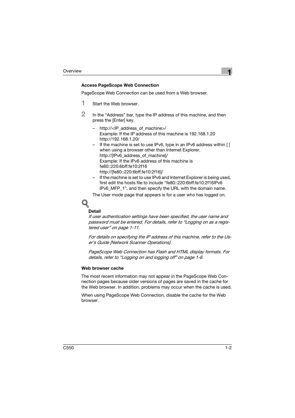 Web browser cache | Konica Minolta bizhub C550 User Manual | Page 23 / 243