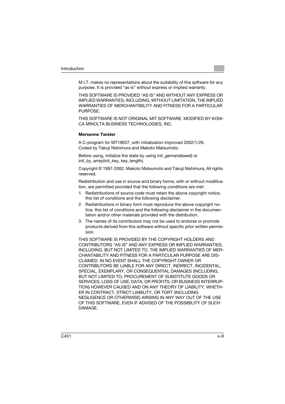 Mersenne twister | Konica Minolta bizhub C451 User Manual | Page 10 / 354