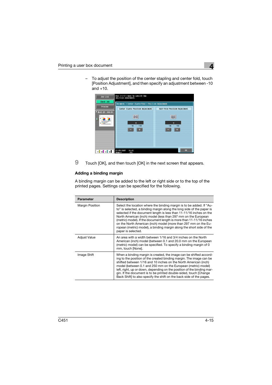 Adding a binding margin, Adding a binding margin -15, P. 4-15 | Konica Minolta bizhub C451 User Manual | Page 150 / 354