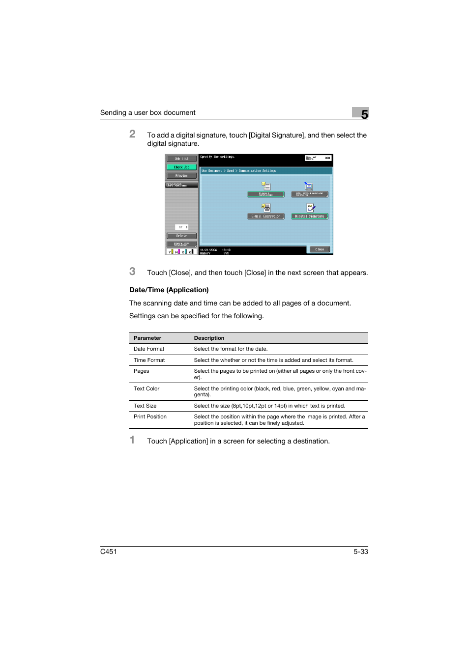 Date/time (application), Date/time (application) -33, P. 5-33 | Konica Minolta bizhub C451 User Manual | Page 235 / 354