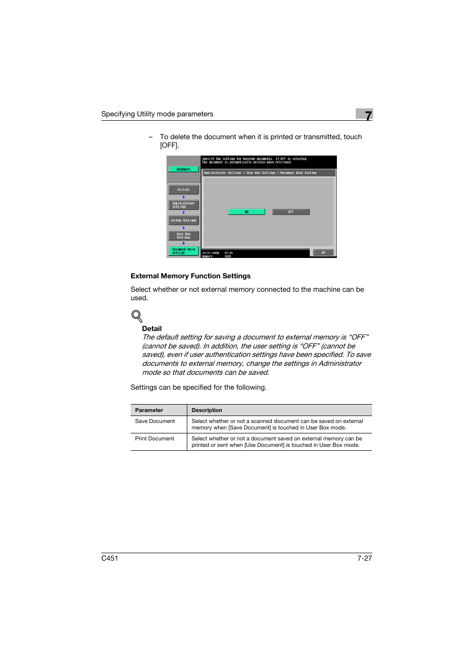 External memory function settings, External memory function settings -27 | Konica Minolta bizhub C451 User Manual | Page 319 / 354