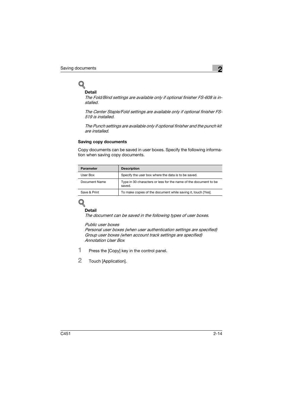 Saving copy documents, Saving copy documents -14 | Konica Minolta bizhub C451 User Manual | Page 49 / 354