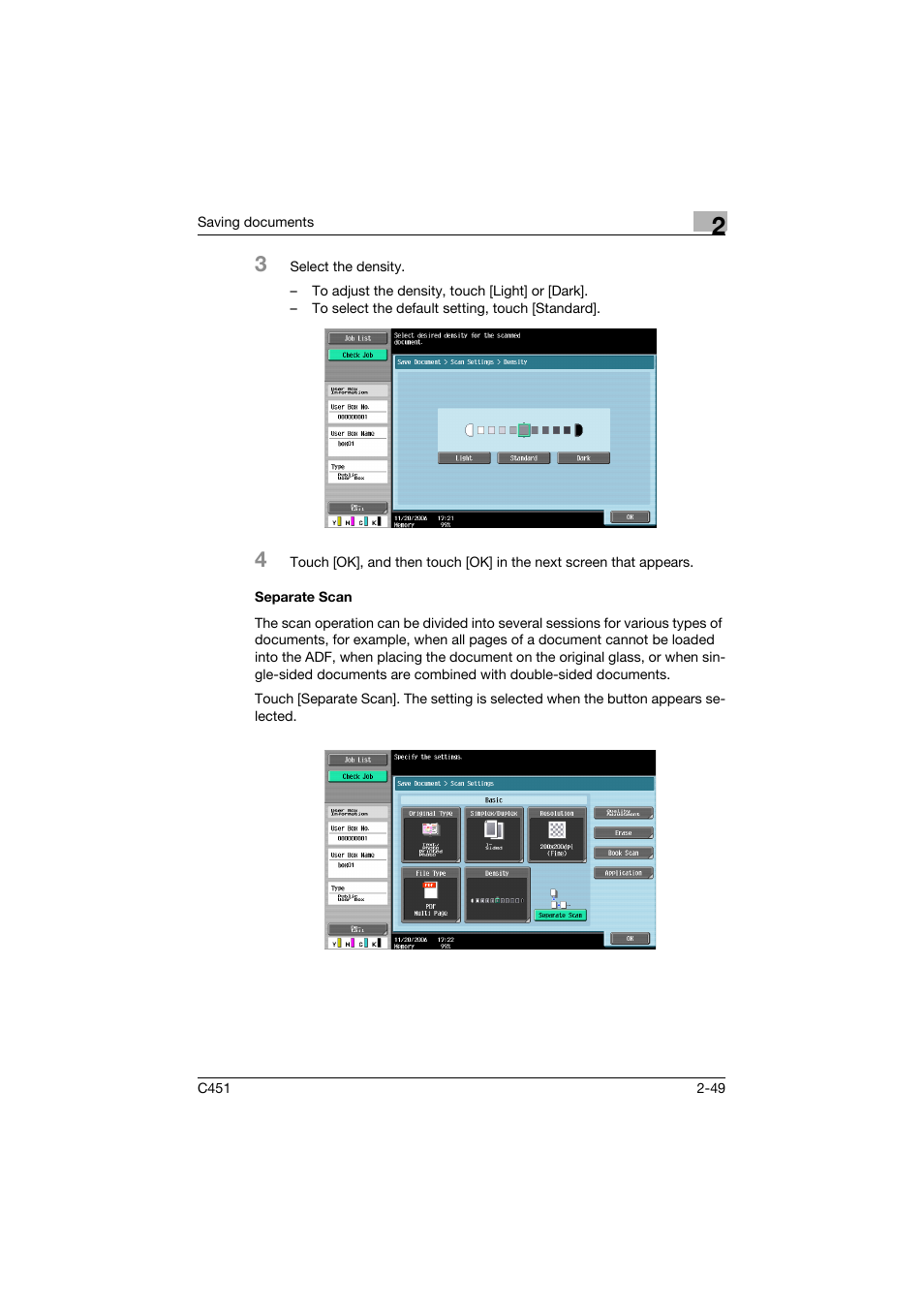 Separate scan, Separate scan -49, P. 2-49 | Konica Minolta bizhub C451 User Manual | Page 84 / 354