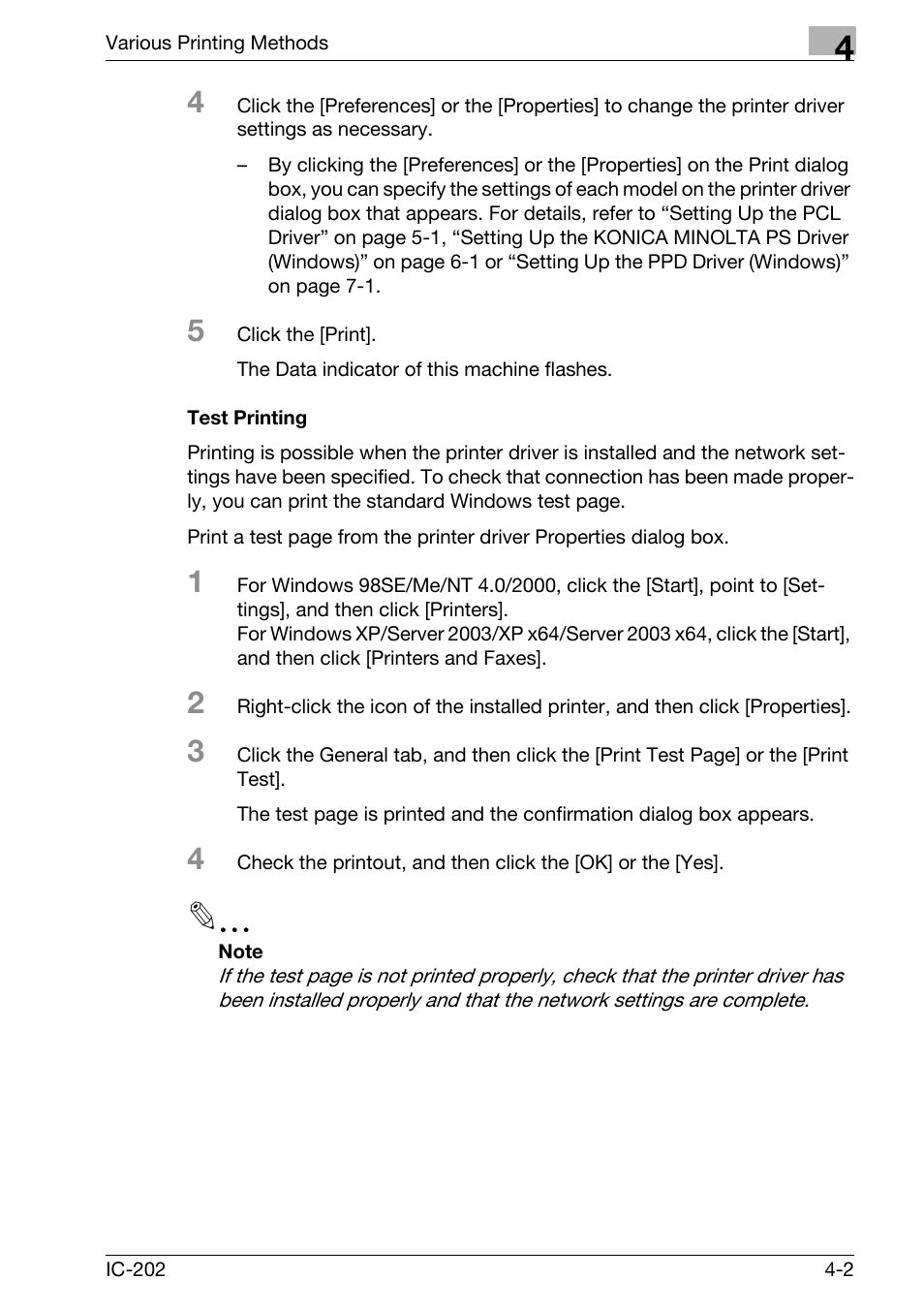 Test printing -2 | Konica Minolta bizhub 750 User Manual | Page 107 / 420