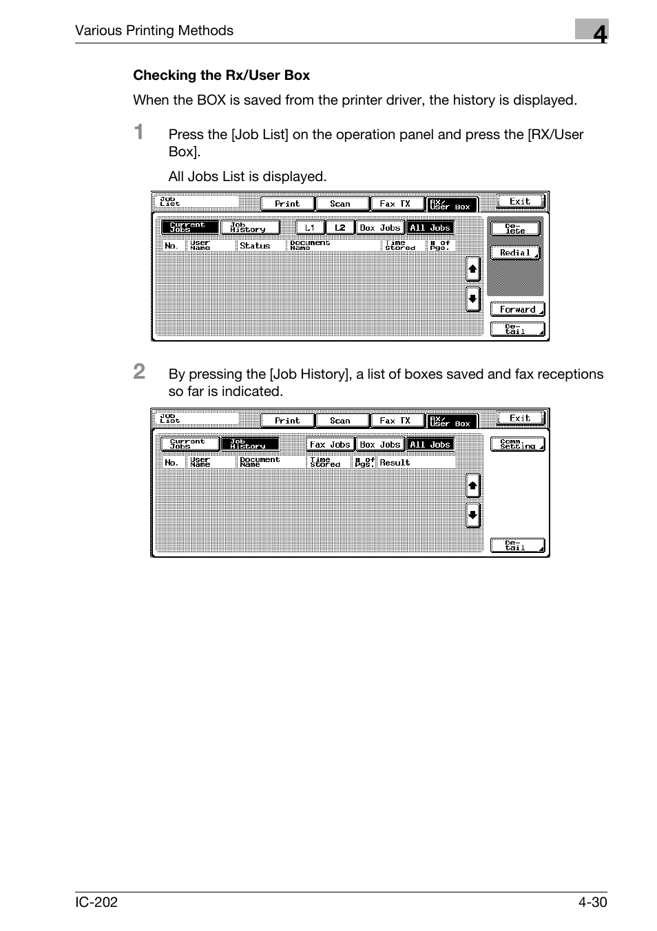 Checking the rx/user box -30 | Konica Minolta bizhub 750 User Manual | Page 135 / 420