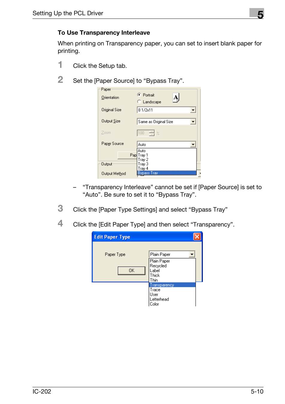 To use transparency interleave -10 | Konica Minolta bizhub 750 User Manual | Page 145 / 420