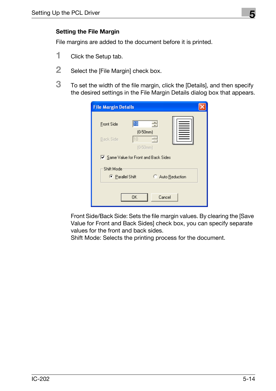 Setting the file margin -14 | Konica Minolta bizhub 750 User Manual | Page 149 / 420