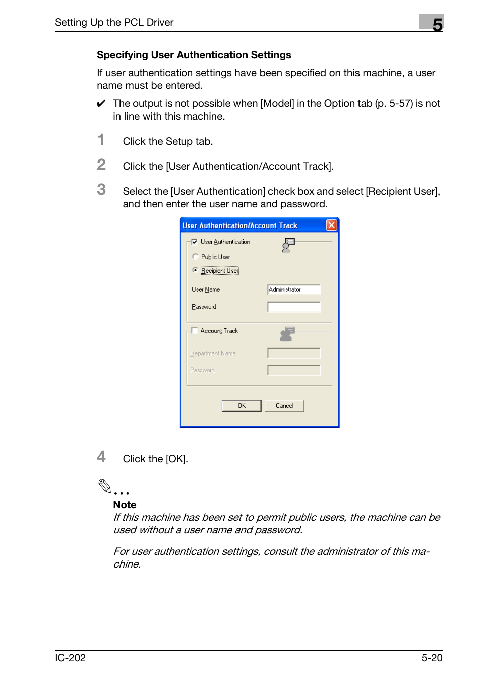 Specifying user authentication settings -20 | Konica Minolta bizhub 750 User Manual | Page 155 / 420