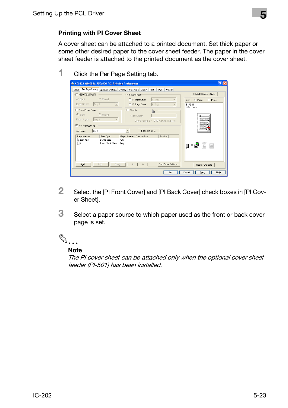 Printing with pi cover sheet -23 | Konica Minolta bizhub 750 User Manual | Page 158 / 420